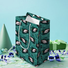 Sacola Para Presentes Média Mallards Nadando no Padrão de Água