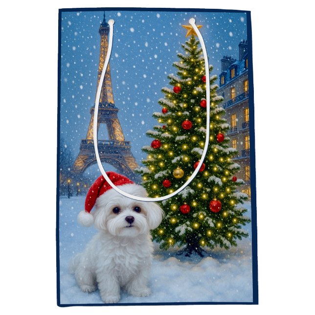 Sacola Para Presentes Média Maltese Holiday  (Frente)