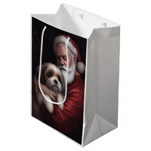 Sacola Para Presentes Média Malti Tzu com Papai Noel Natal Festivo