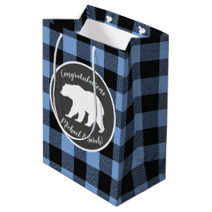Sacola Para Presentes Média Mama Bear Chá de fraldas Woodland Lodge Boy Blue
