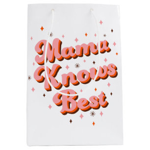 Sacola Para Presentes Média Mama Sabe Melhor Letra Retrô Rosa Marrom