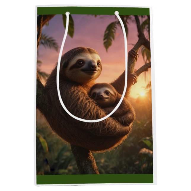 Sacola Para Presentes Média Mamãe e Baby Sloth (Frente)