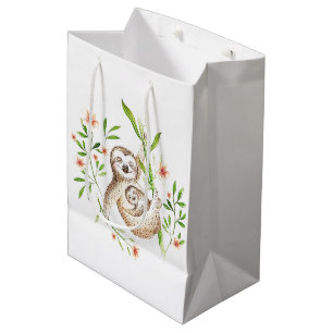 Sacola Para Presentes Média Mamãe e preguiças bebês  