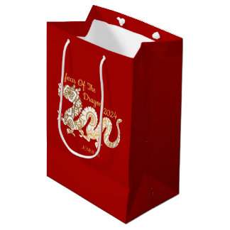 Sacola Para Presentes Média Mandala Dragon 2024 Vermelho de Ano Novo chinês