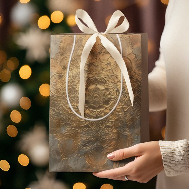 Sacola Para Presentes Média Mandala personalizado | Elegante Boho Gift (Criador carregado)