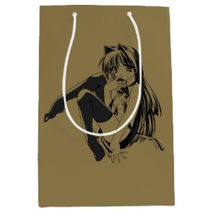 Sacola Para Presentes Média Manga, Neko Catgirl Furry Kawaii Loli