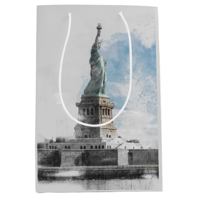 Sacola Para Presentes Média Manhattan Nyc Liberty Estátua (Frente)