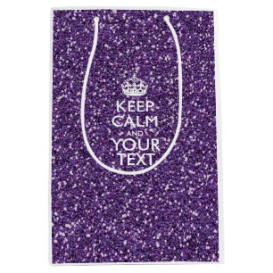 Sacola Para Presentes Média Mantenha a calma e o texto em Na moda roxo