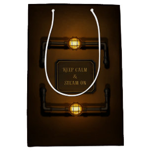 Sacola Para Presentes Média "Mantenha Calma e Vapor", Steampunk, Idade da Máqu