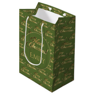 Sacola Para Presentes Média Manuscrito Dourado Elegante de Natal Feliz