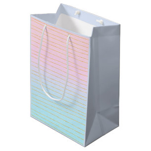Sacola Para Presentes Média Mão Azul Rosa com Linhas Douradas