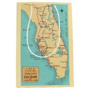 Sacola Para Presentes Média Mapa do Boca Grande Useppa Floprida