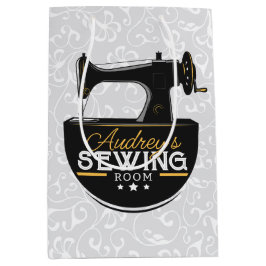 Sacola Para Presentes Média Máquina de Costura Antiga ADICIONE NOME Costureira