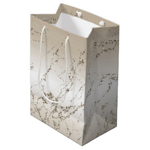 Sacola Para Presentes Média Marble Glitz do Ombre Branco e Dourado