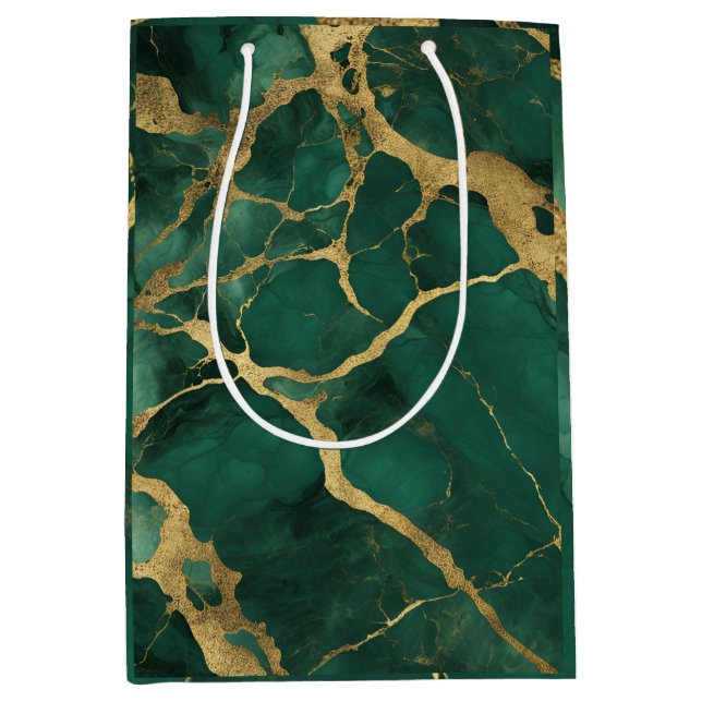 Sacola Para Presentes Média Marble Verde Elegante (Frente)