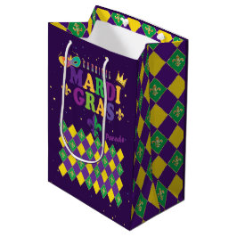 Sacola Para Presentes Média Mardi Gras - Carnaval Fleur de Lis Diamond Decore