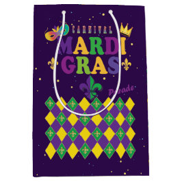 Sacola Para Presentes Média Mardi Gras - Carnaval Fleur de Lis Diamond Decore