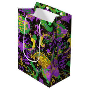 Sacola Para Presentes Média Mardi Gras Colors Damask Dragon, Borboleta, Cobra