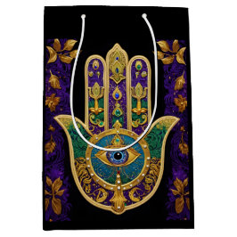 Sacola Para Presentes Média Mardi Gras Dourada Roxo Verde Arte Hamsas