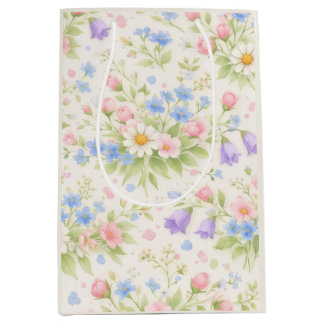 Sacola Para Presentes Média Margarida, Campainha e Flor Azul Botânica