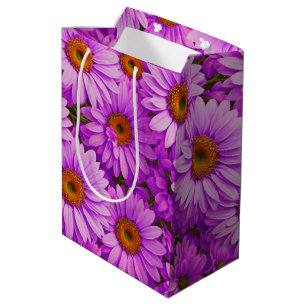 Sacola Para Presentes Média Margarida floral magenta-rosa-escura elegante
