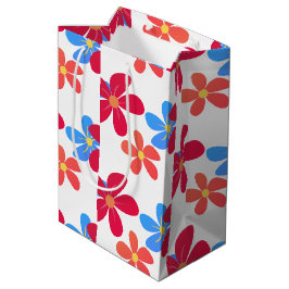 Sacola Para Presentes Média Margaridas Coloridas em Branco