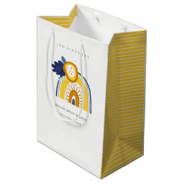 Sacola Para Presentes Média Marinho Amarelo Boho Arco Floral Qualquer Idade An