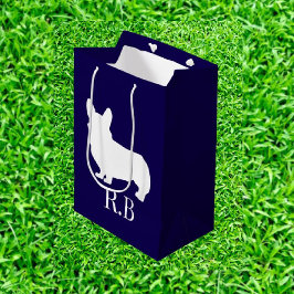 Sacola Para Presentes Média Marinho Azul de Golf Corgi