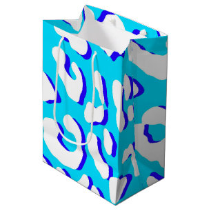 Sacola Para Presentes Média Marinho Azul de Impressão Leopardo Branco
