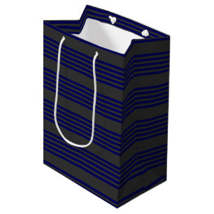 Sacola Para Presentes Média Marinho azul e carvão cinco faixas