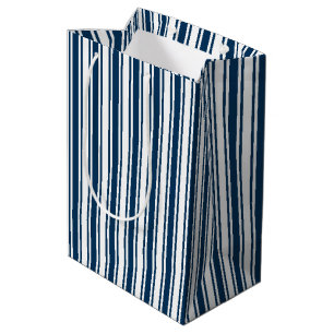 Sacola Para Presentes Média Marinho azul e faixas brancas de doces