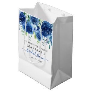 Sacola Para Presentes Média Marinho Azul Floral Chá de panela Média Saco do