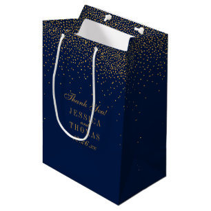 Sacola Para Presentes Média Marinho Azul & Glam Dourado Favor do Casamento Con