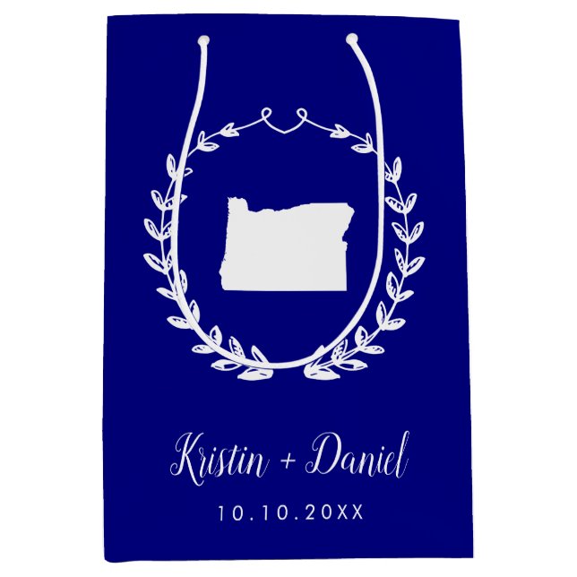 Sacola Para Presentes Média Marinho Azul, Oregon, Mapa de Boas-vindas Swag (Frente)