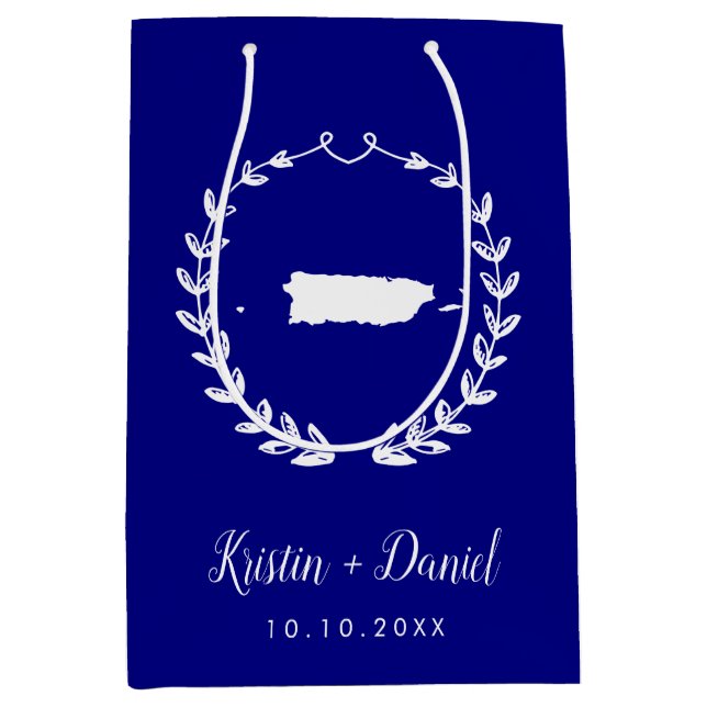 Sacola Para Presentes Média Marinho Azul Porto Rico Mapa de Boas-Vindas Swag (Frente)