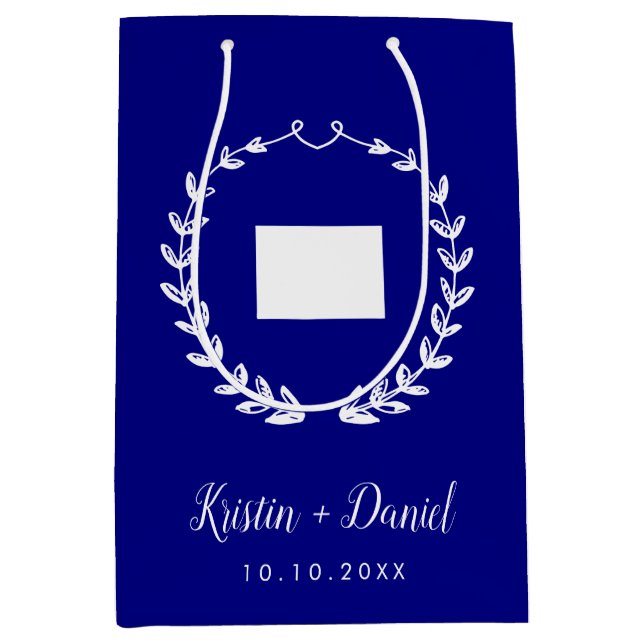 Sacola Para Presentes Média Marinho Azul Wyoming Mapa Boas-vindas Swag (Frente)