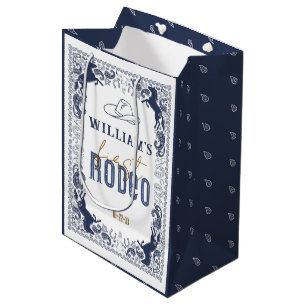 Sacola Para Presentes Média Marinho Blue First Rodeo Birthday Gift Bag - Oeste