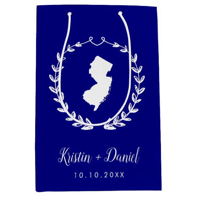 Sacola Para Presentes Média Marinho Blue New Jersey Mapa Boas-vindas Swag (Frente)