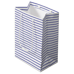 Sacola Para Presentes Média Marinho clássico de 1/2 polegada Blue Pinstripe em