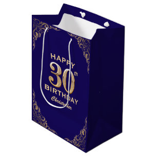 Sacola Para Presentes Média Marinho de aniversário de 30 anos azul e brilho Do