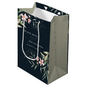 Sacola Para Presentes Média Marinho Escuro Blush Greenery Floral Bunch Casamen