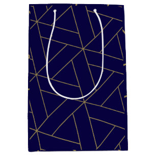 Sacola Para Presentes Média Marinho profundo azul e Dourado