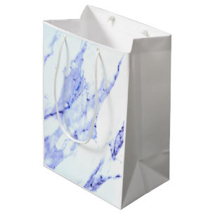 Sacola Para Presentes Média Mármore Azul e Branco