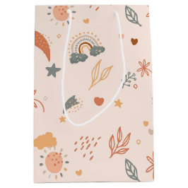 Sacola Para Presentes Média Marrom Retro Boho Rust