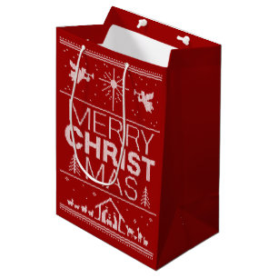 Sacola Para Presentes Média Mas alegre do cristo da camisola feia cristã do
