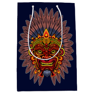 Sacola Para Presentes Média Máscara Ritual do Rei Guerreiro Tribal