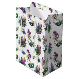 SACOLA PARA PRESENTES MÉDIA MÁSCARAS E PENAS DE GRÁFICOS MARDI DOURADOS, PURPA