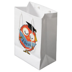 Sacola Para Presentes Média Mascote de Coruja Fofa e Felpuda