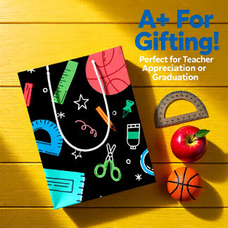 Sacola Para Presentes Média Materiais Escolares Coloridos Doodle Volta às Aula