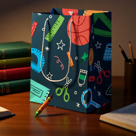 Sacola Para Presentes Média Material escolar azul de volta às aulas